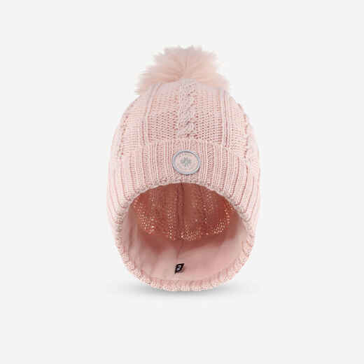 
      Pletena skijaška kapa od vune s krznom ružičasta 
  