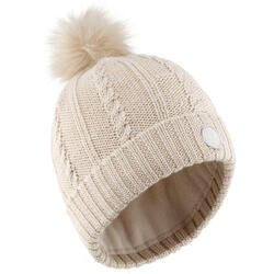 CABLE-KNIT FUR WOOL SKI HAT BEIGE