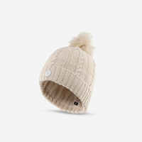 WOMEN’S CABLE-KNIT FUR WOOL SKI HAT BEIGE