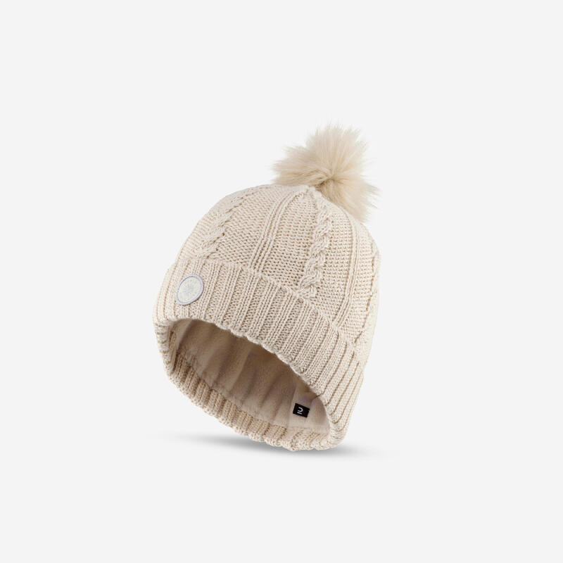 BONNET DE SKI FEMME TORSADES FUR LAINE BEIGE