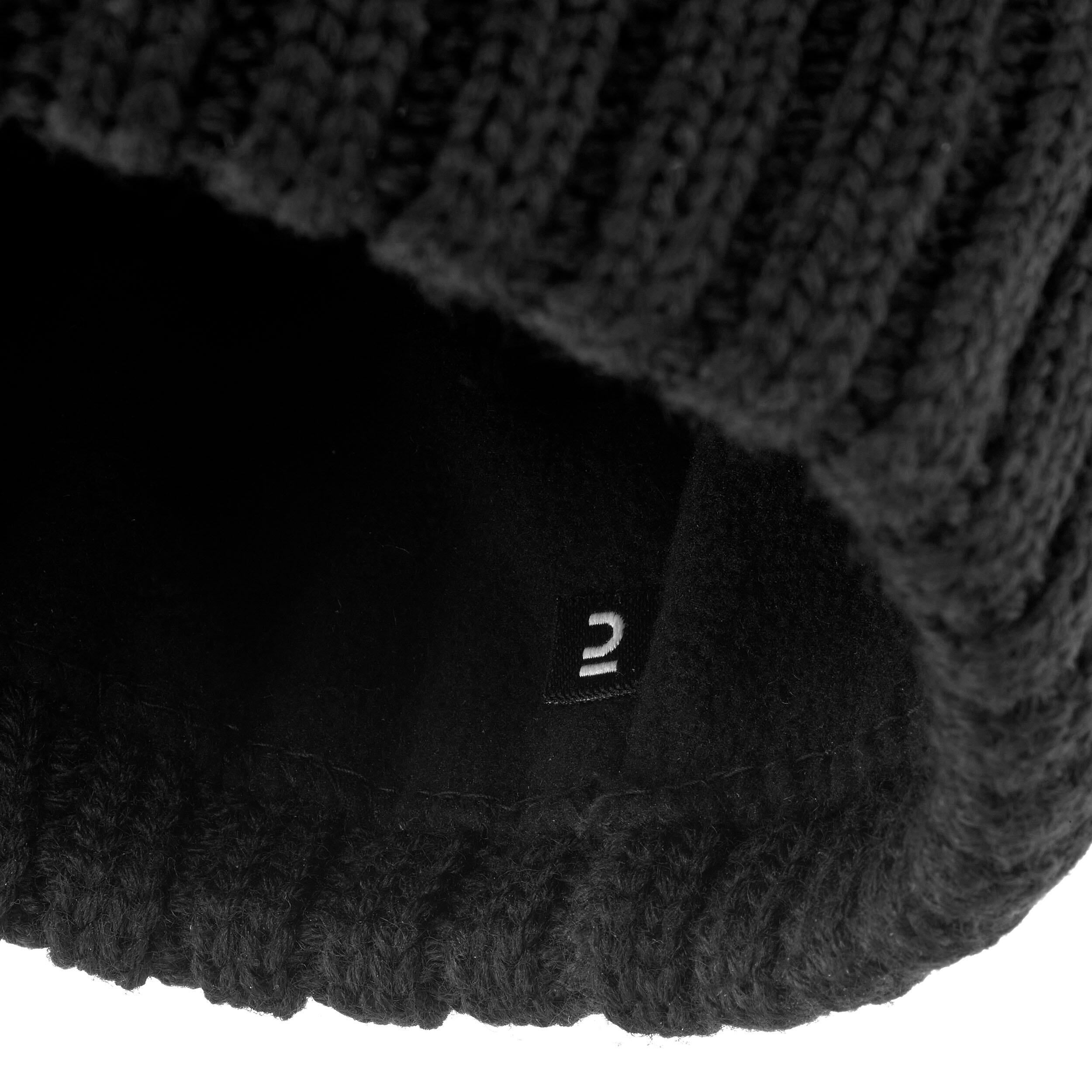 Women's Ski Cable-Knit Faux-Fur Wool Hat - Black - WEDZE