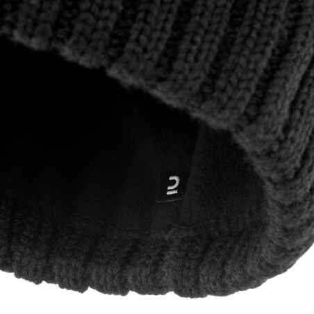 WOMEN’S CABLE-KNIT FUR WOOL SKI HAT BLACK