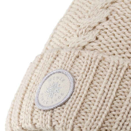 WOMEN’S CABLE-KNIT FUR WOOL SKI HAT BEIGE