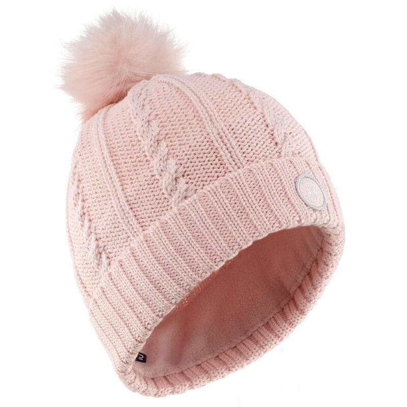 Cable-Knit Fur Wool Ski Hat Pink