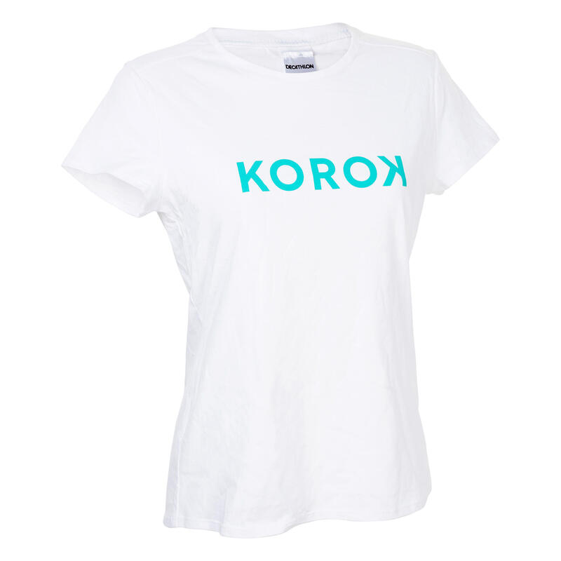 T-shirt de hockey sur gazon femme FH110 blanc et turquoise