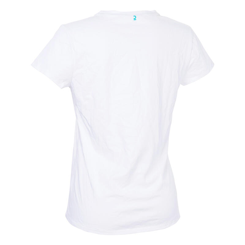 T-shirt de hockey sur gazon femme FH110 blanc et turquoise