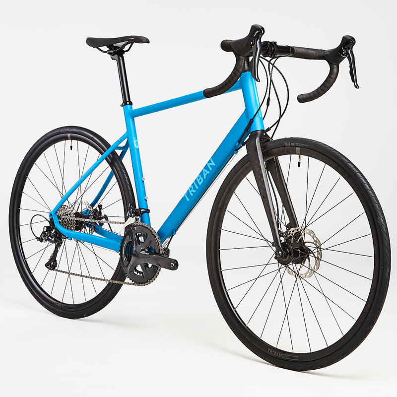 Bicicleta de carretera aluminio con freno de disco Sora 9V Triban RC 500 azul