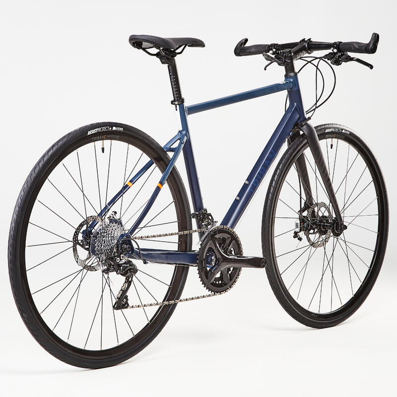 Bicicleta carretera aluminio manillar plano con freno de Triban RC520 azul Decathlon