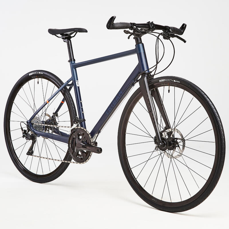 Bicicleta carretera aluminio manillar plano con freno de disco Triban RC520 azul
