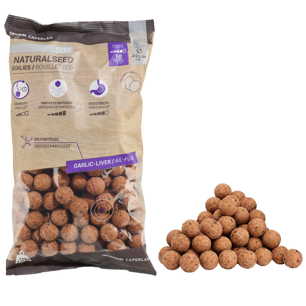 Boilies na lov kapra NaturalSeed 24 mm 2 kg Cesnak/Pečeň