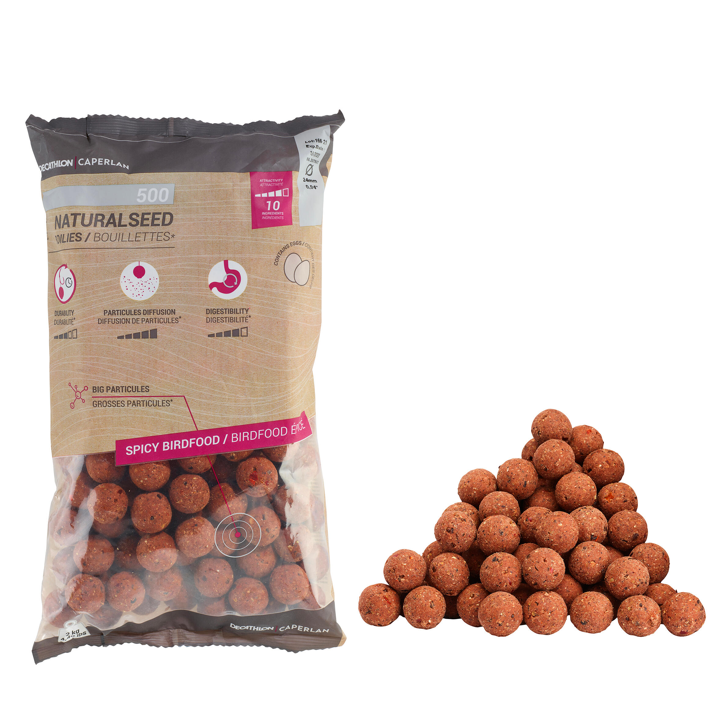 CAPERLAN Carp Fishing Boilies NATURALSEED 24 mm 2 kg - Spicy Birdfood