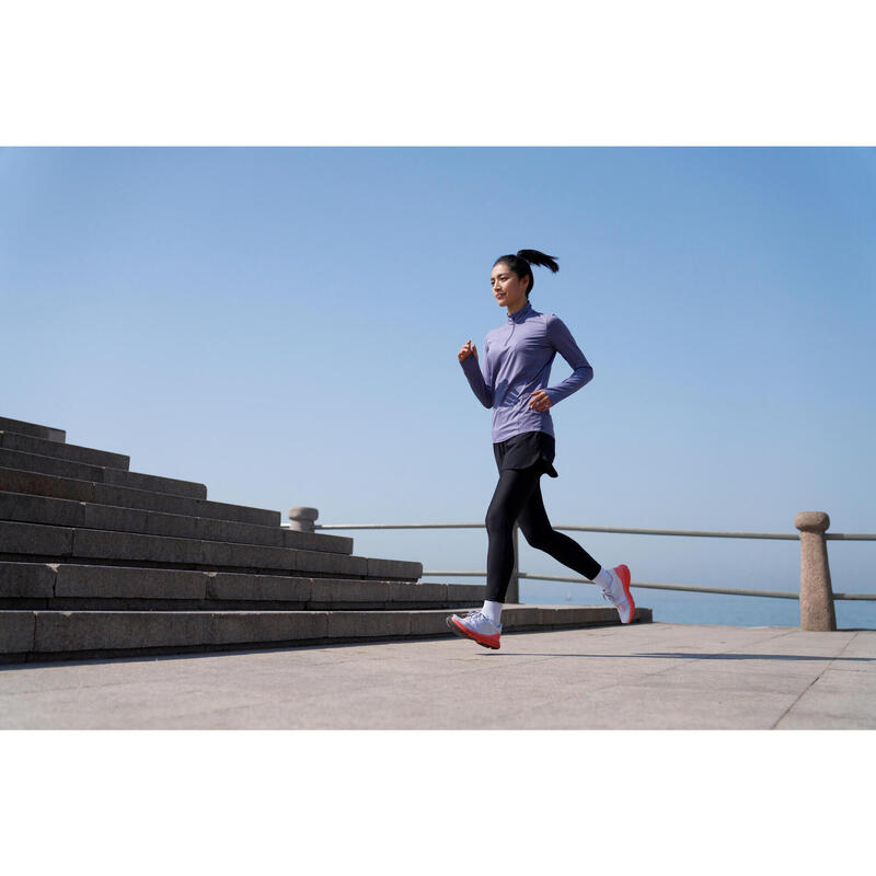 【中階】女款拉鍊跑步長袖T恤 KALENJI Run Dry+ 紫色