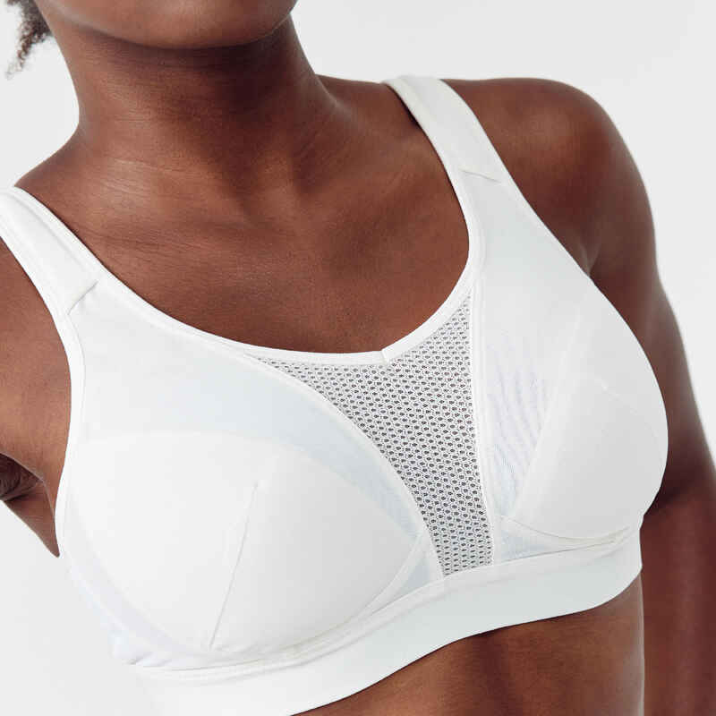 Women's High Support Bra with Crossed Straps - White - Decathlon