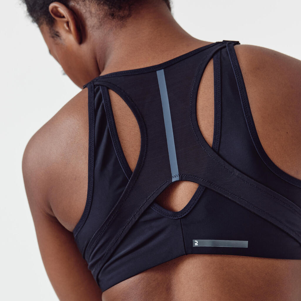 Sport-BH Damen Bustier Reissverschluss extrastarker Halt - schwarz