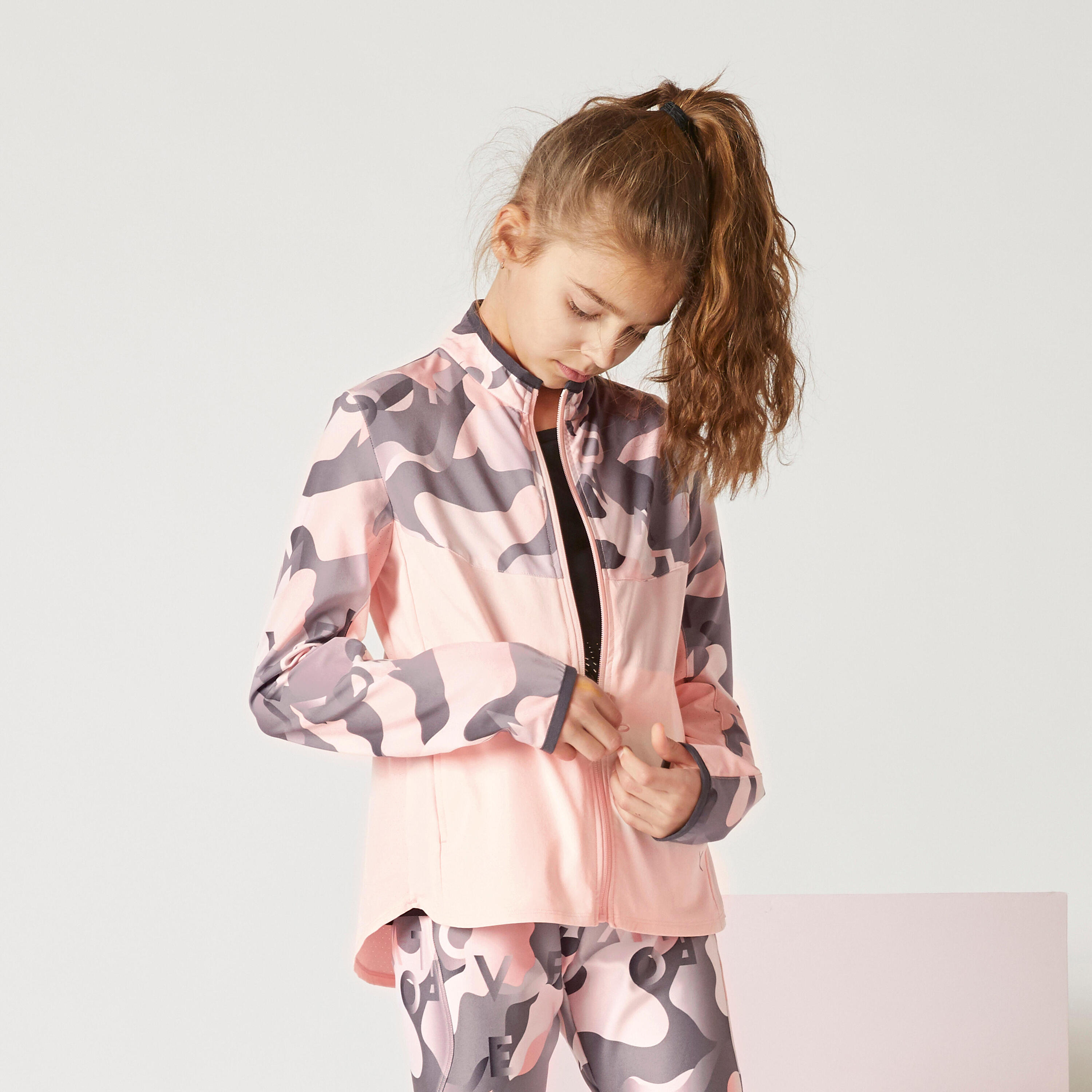 DOMYOS Girls' Lightweight Zip-Up Jacket - Pink/Print