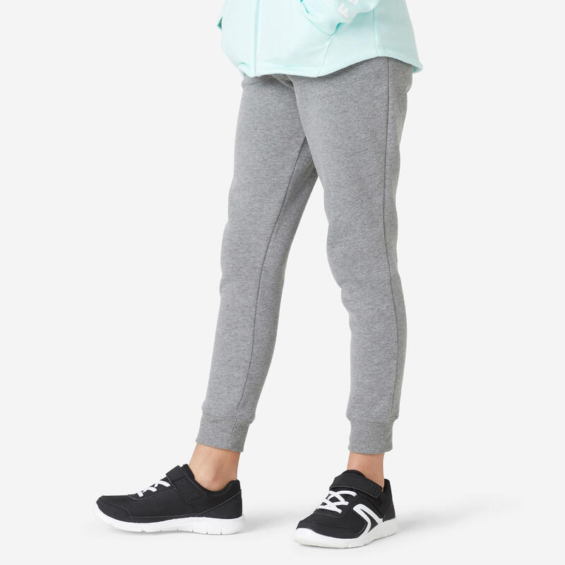 Pantaloni bambina ginnastica 500 misto cotone felpato grigio melange