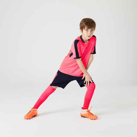 Kids' Striped Football Socks F500 - Neon Pink