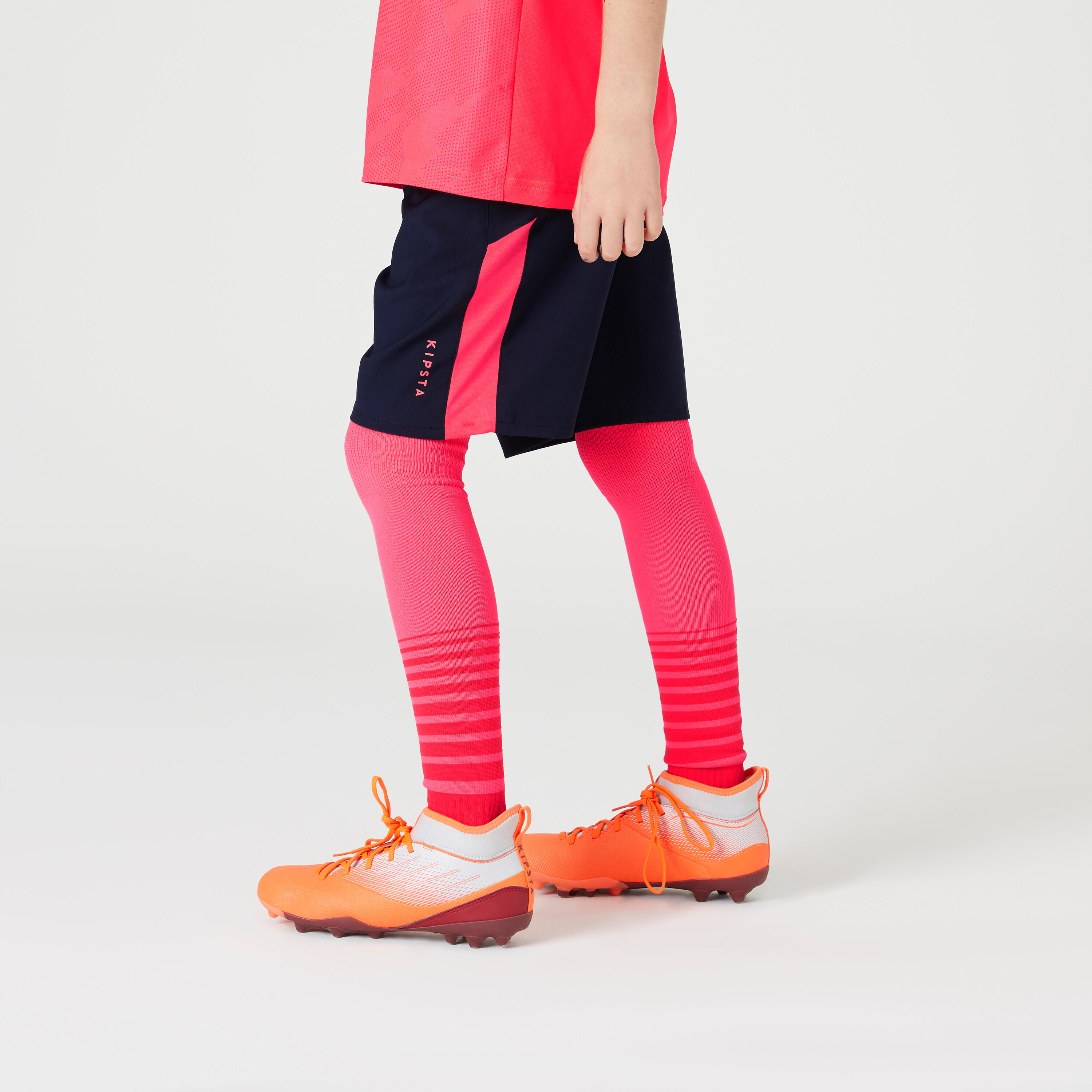 Kids' Football Shorts F520 - Navy/Neon Pink 2/6