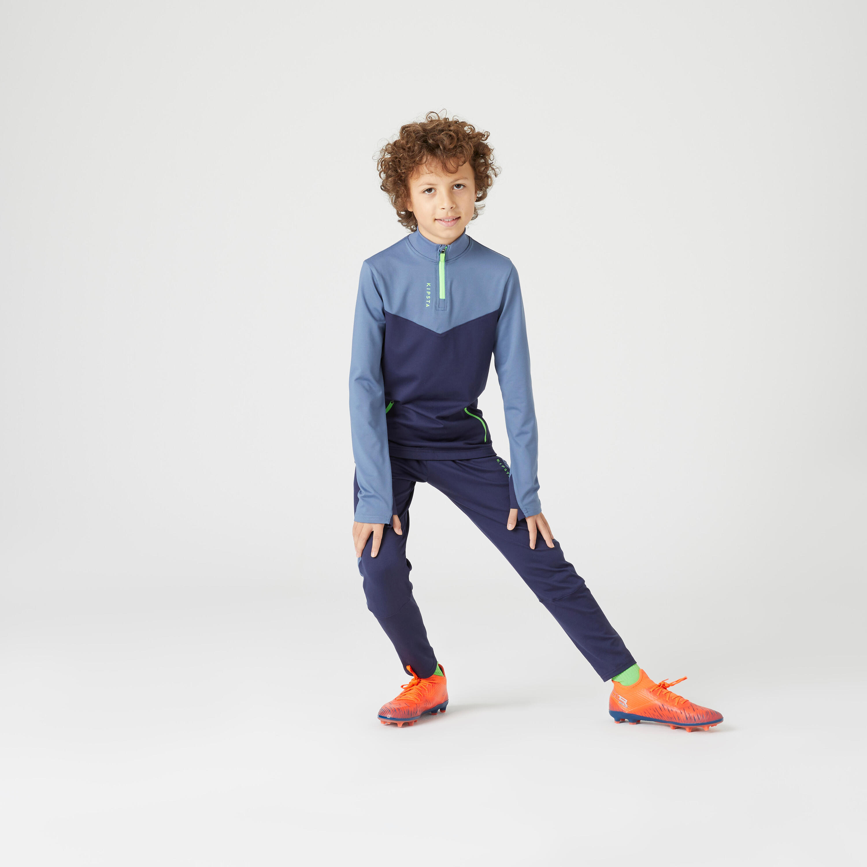 Kids' 1/2 Zip Football Training Sweatshirt T500 - Grey/Navy/Green 6/9