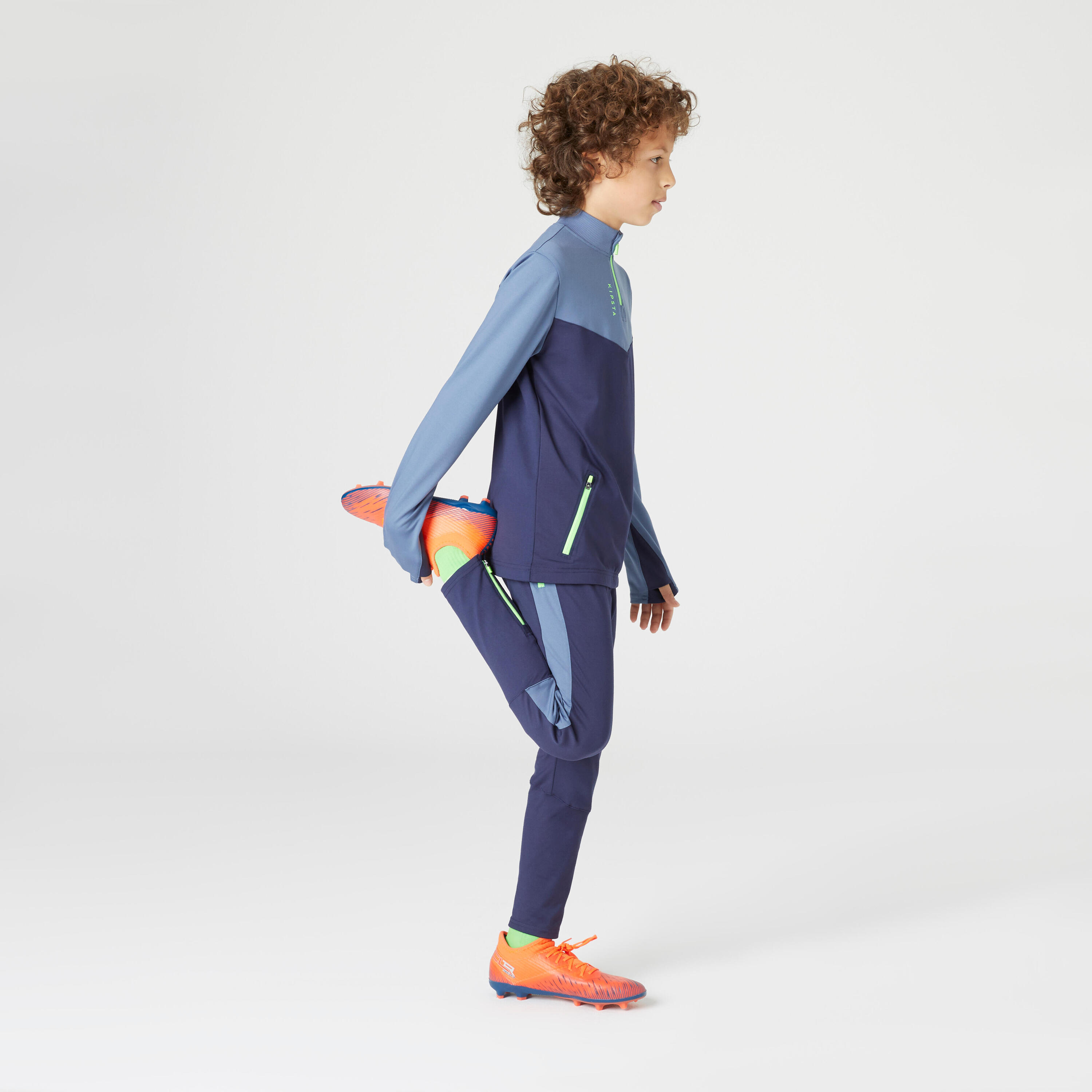 Kids' 1/2 Zip Football Training Sweatshirt T500 - Grey/Navy/Green 5/9