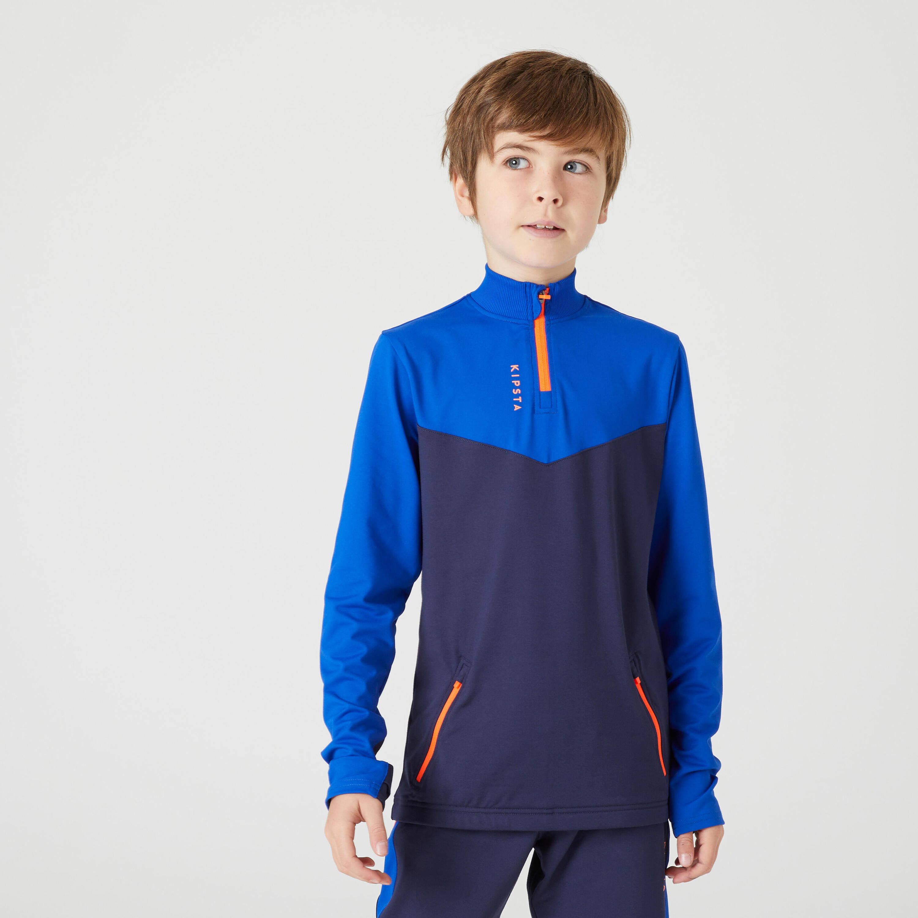 Kids' 1/2 Zip Football Training Sweatshirt - Blue/Navy Blue 2/9