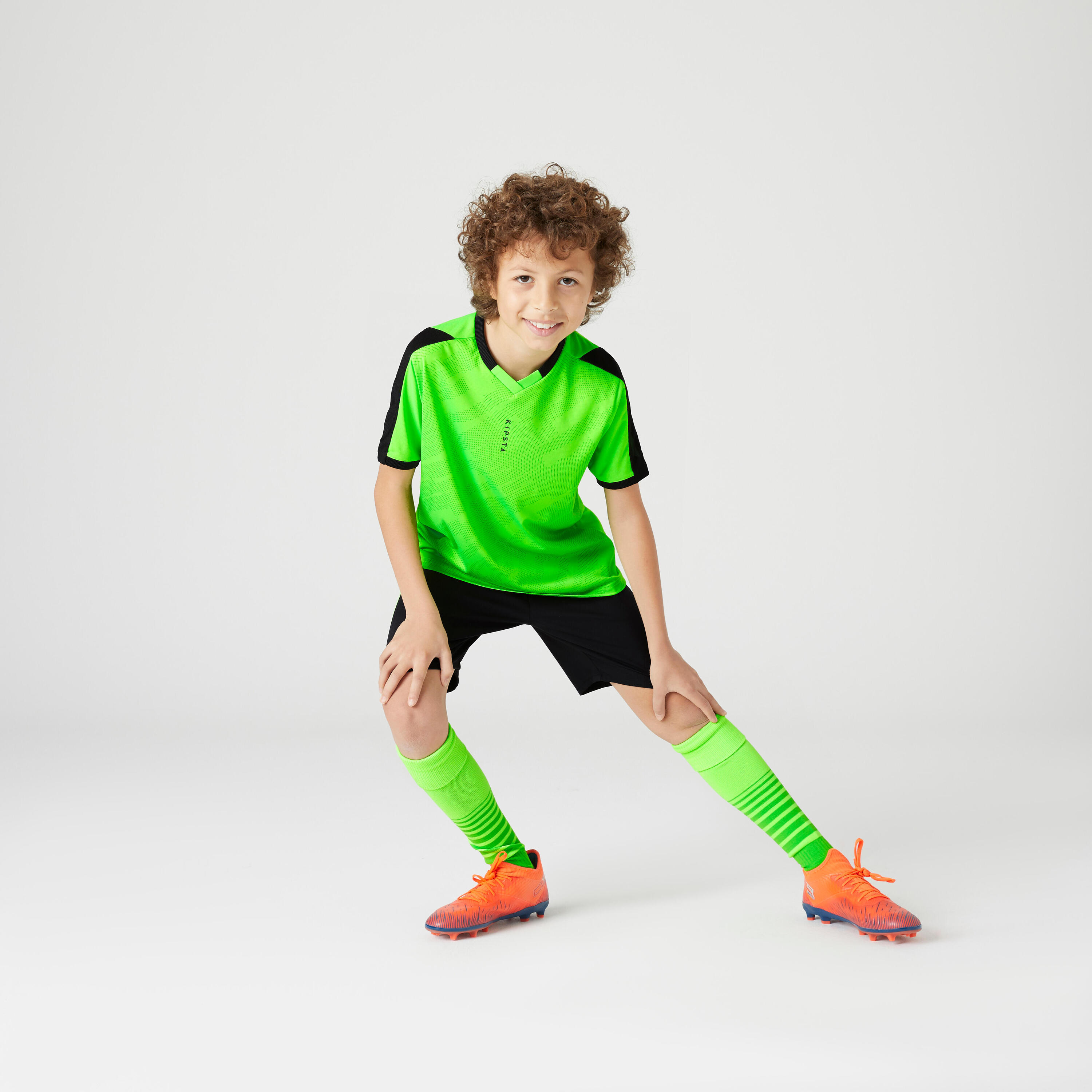 F520 Kids' Football Shorts - Black/Neon Green 6/10