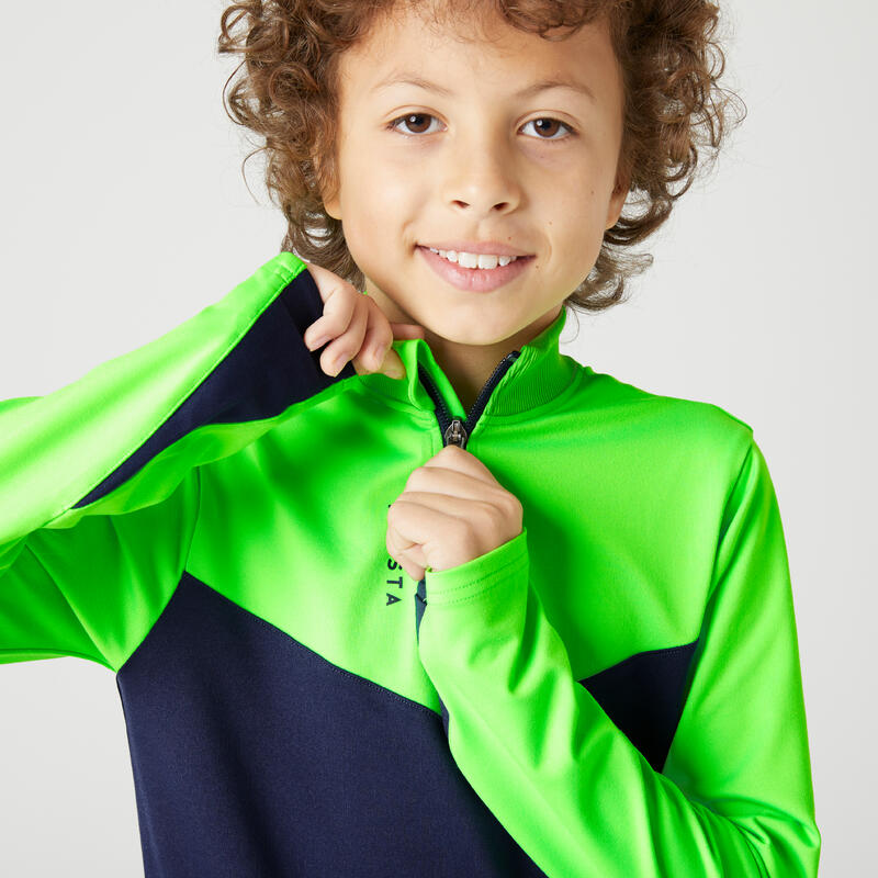 Kids' 1/2 Zip Football Training Sweatshirt - Neon Green/Navy Blue ...