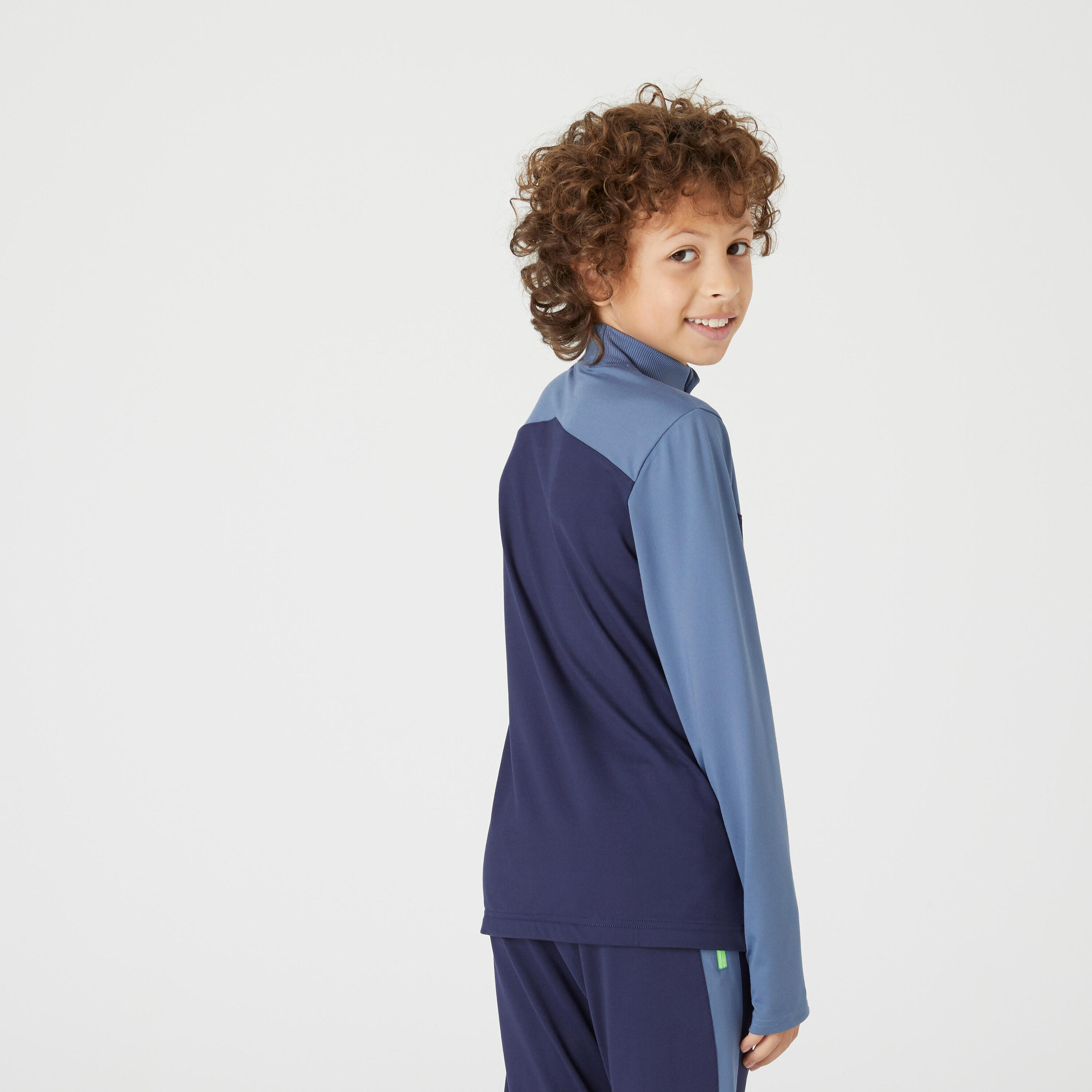 Kids' 1/2 Zip Football Training Sweatshirt T500 - Grey/Navy/Green 3/9