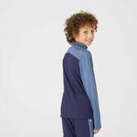 Sweatshirt Fussball T500 1/2 Zip Kinder grau/marineblau