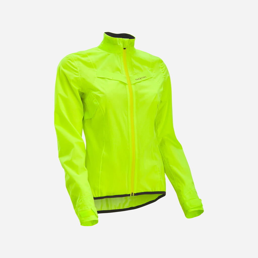 CHAQUETA IMPERMEABLE DE CICLISMO MUJER AMARILLO 