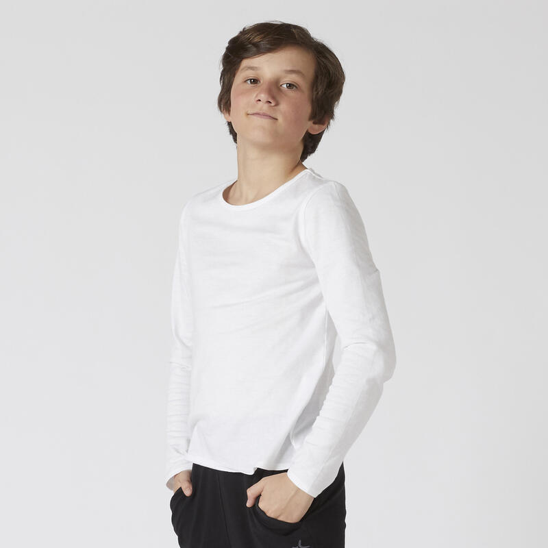 T-shirt manches longues enfant coton - Basique blanc