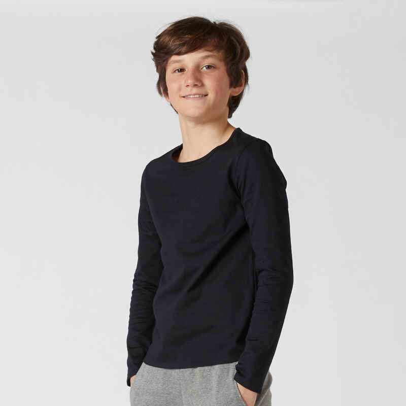 Langarmshirt 100 Basic Gym Kinder schwarz Langarmshirt 100 Basic Gym Kinder schwarz