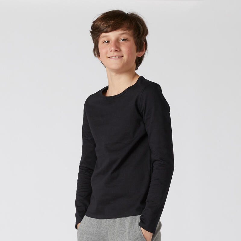 T-shirt manches longues enfant coton - Basique noir
