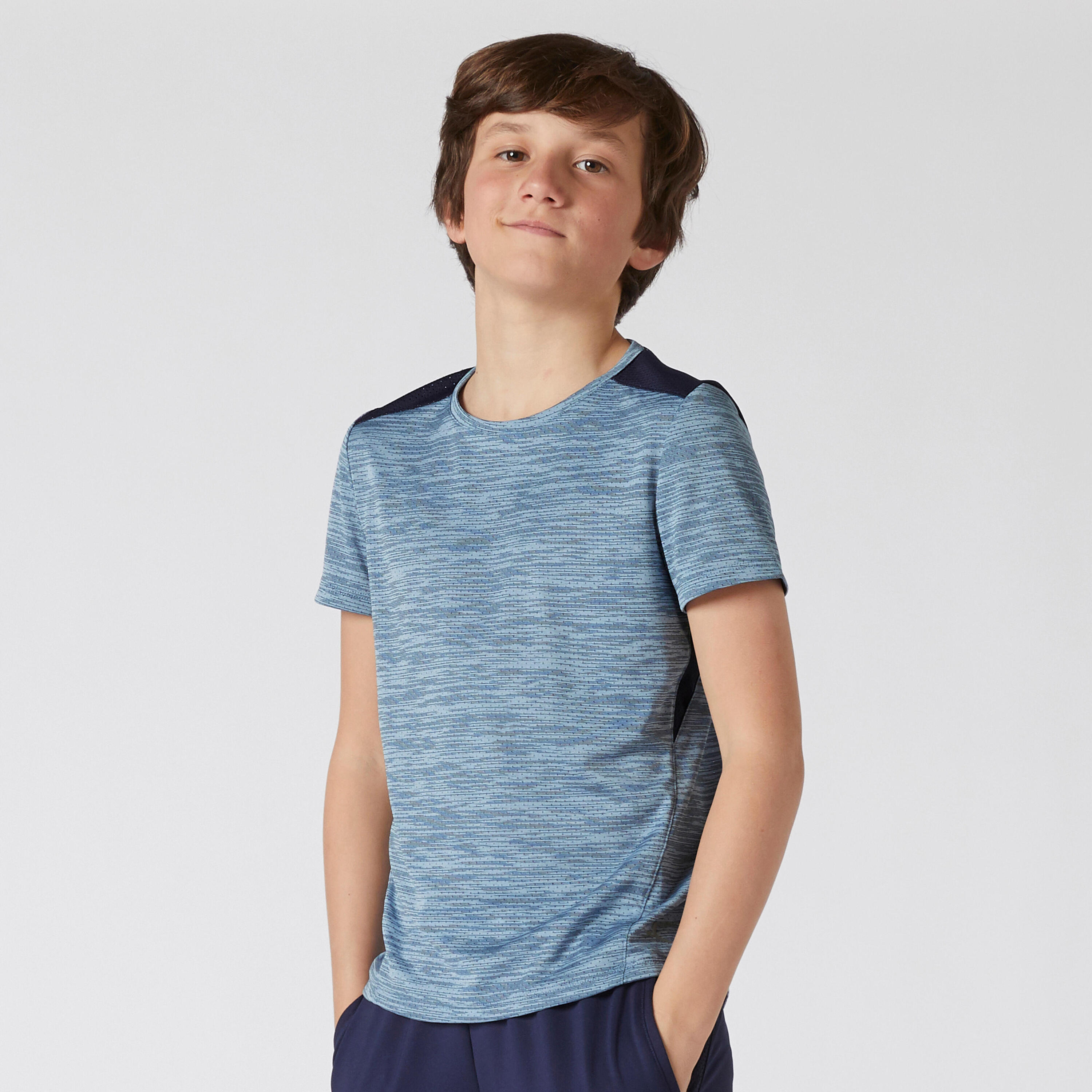DOMYOS Kids' Breathable T-Shirt - Blue Jeans