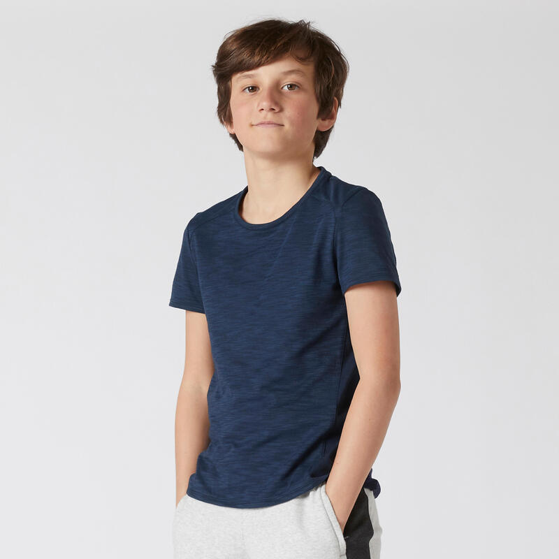 Tricou 500 respirant Educație fizică albastru marin băieți