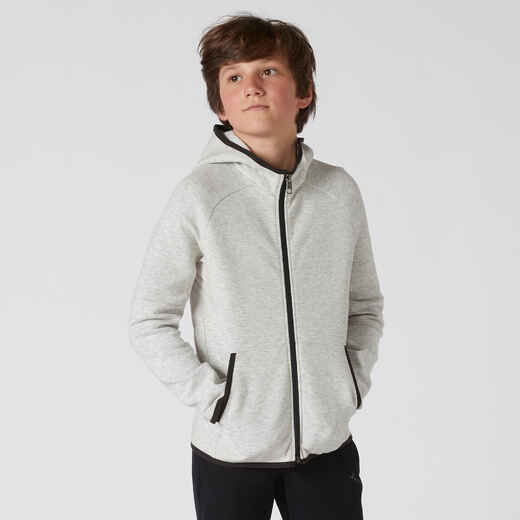 
      Boys' Warm Breathable Cotton Hooded Gym Jacket 500 - Grey
  