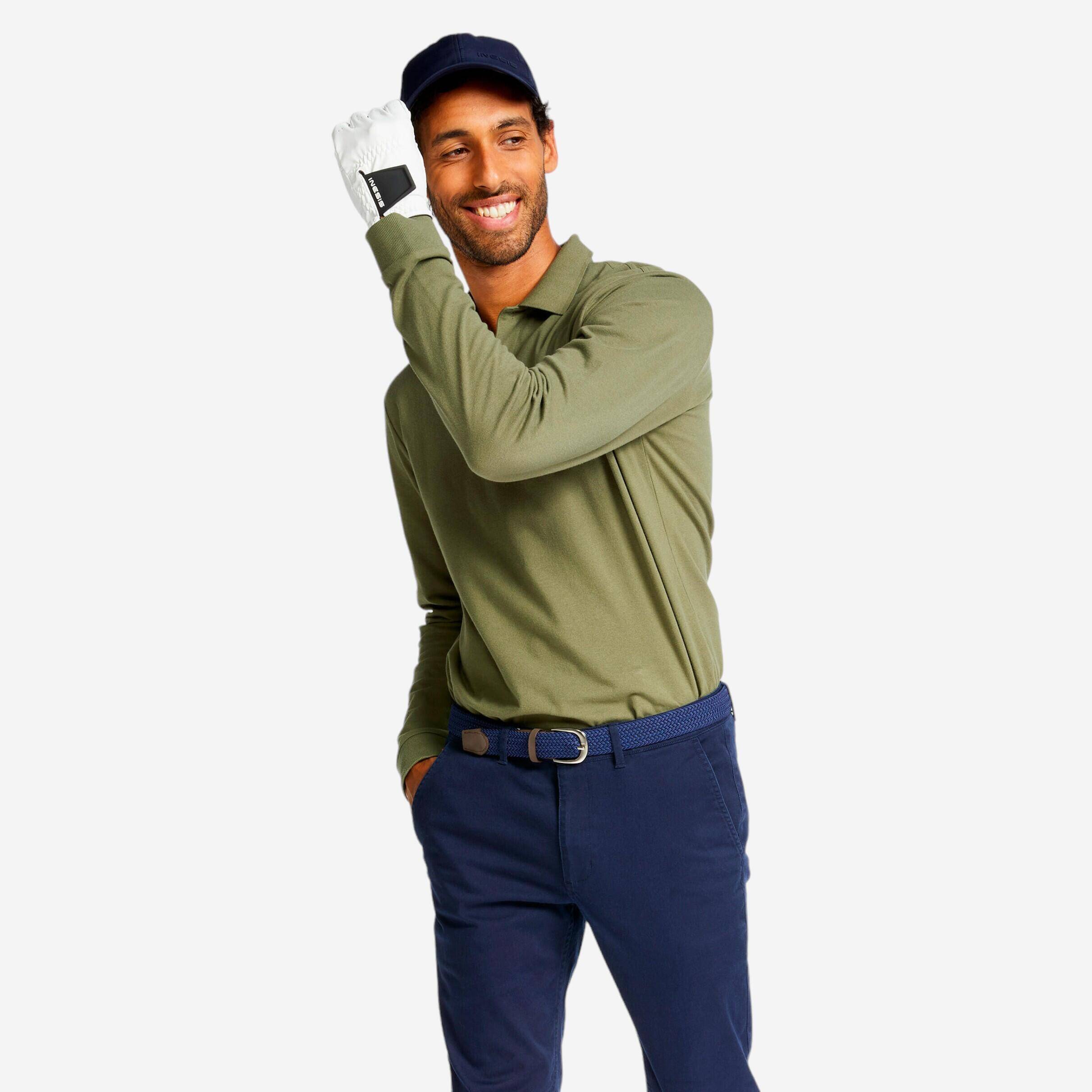 MEN'S GOLF LONG-SLEEVED POLO SHIRT - MW500 KHAKI -  1