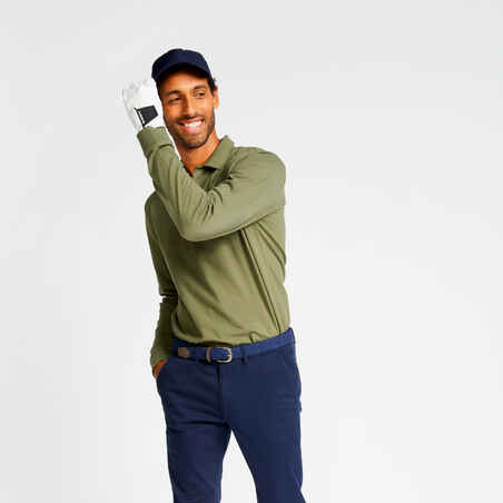 Kaki zelena moška polo majica z dolgimi rokavi za golf MW500 