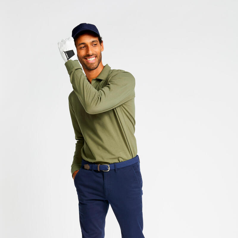Men's long-sleeved golfing polo shirt MW500 - khaki