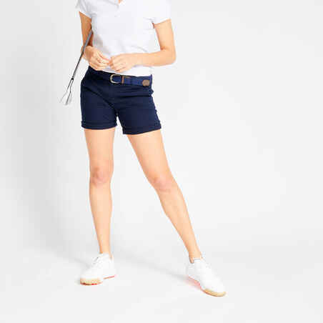 Women's golf cotton chino shorts - MW500 navy blue