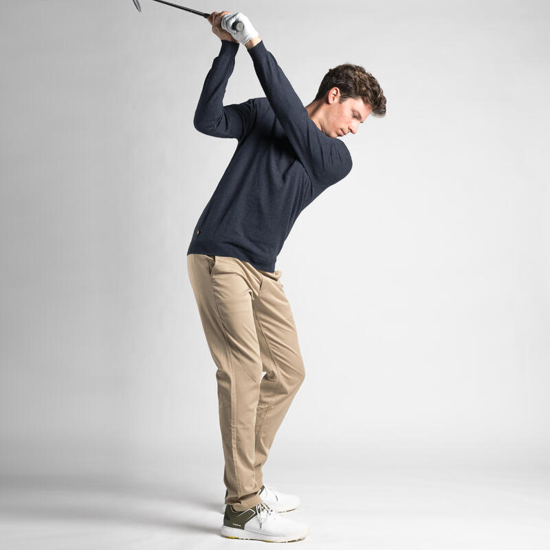 男款圓領高爾夫球針織衫 MW500（灰藍色）