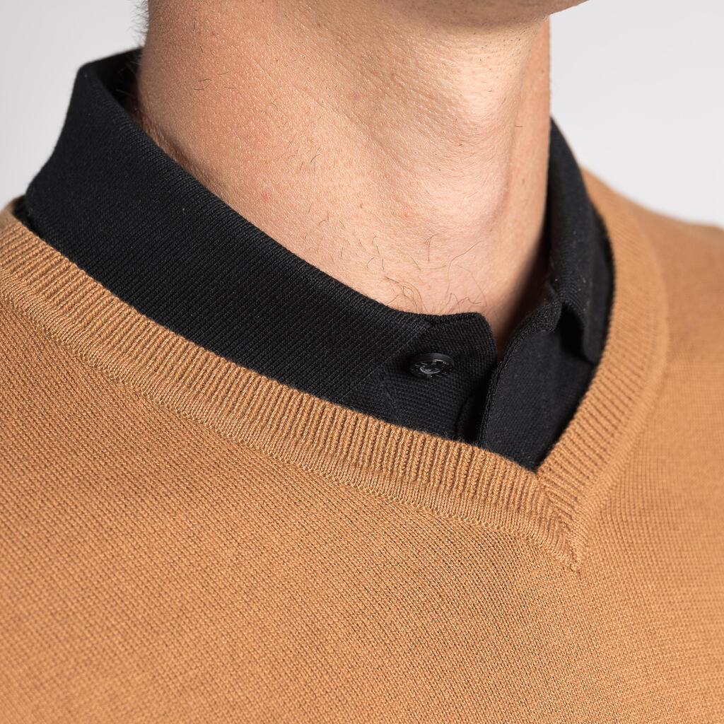 Men's golf V-neck pullover MW500 - hazelnut