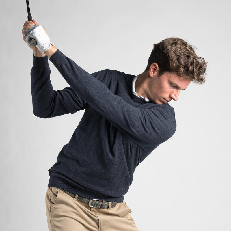 Men's crew-neck golfing pullover MW500 - mottled grey blue