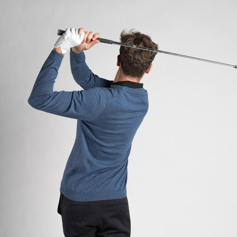 男款高爾夫圓領針織衫 MW500－深藕藍色