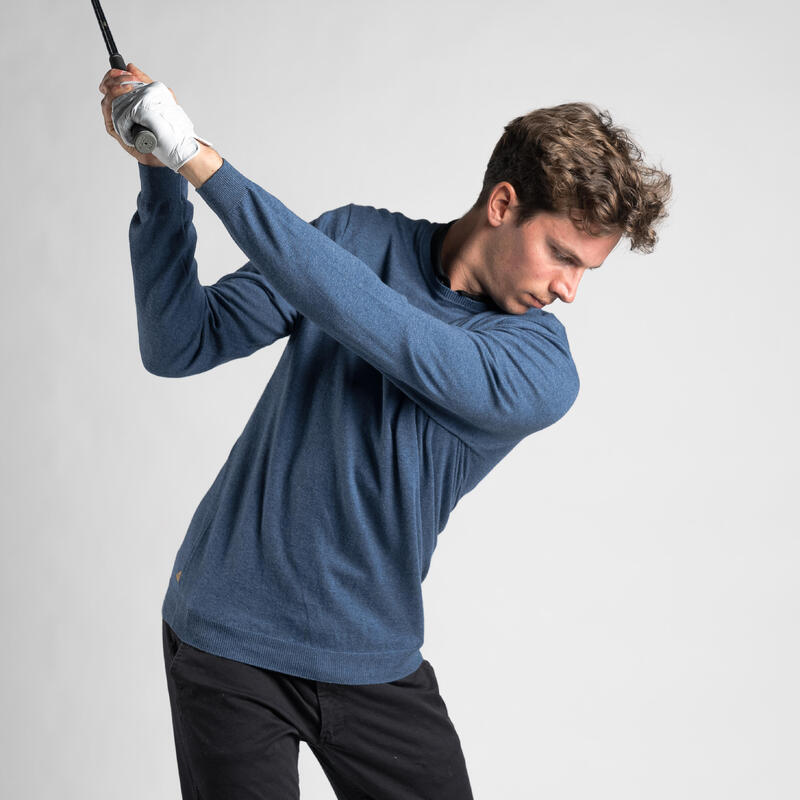 Men's golf crew neck pullover MW500 - Dark heather blue