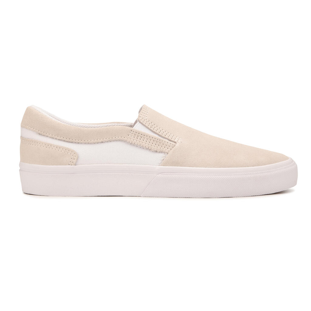 Chaussures basses de skateboard sans lacets adulte VULCA 500 slip-on blanche