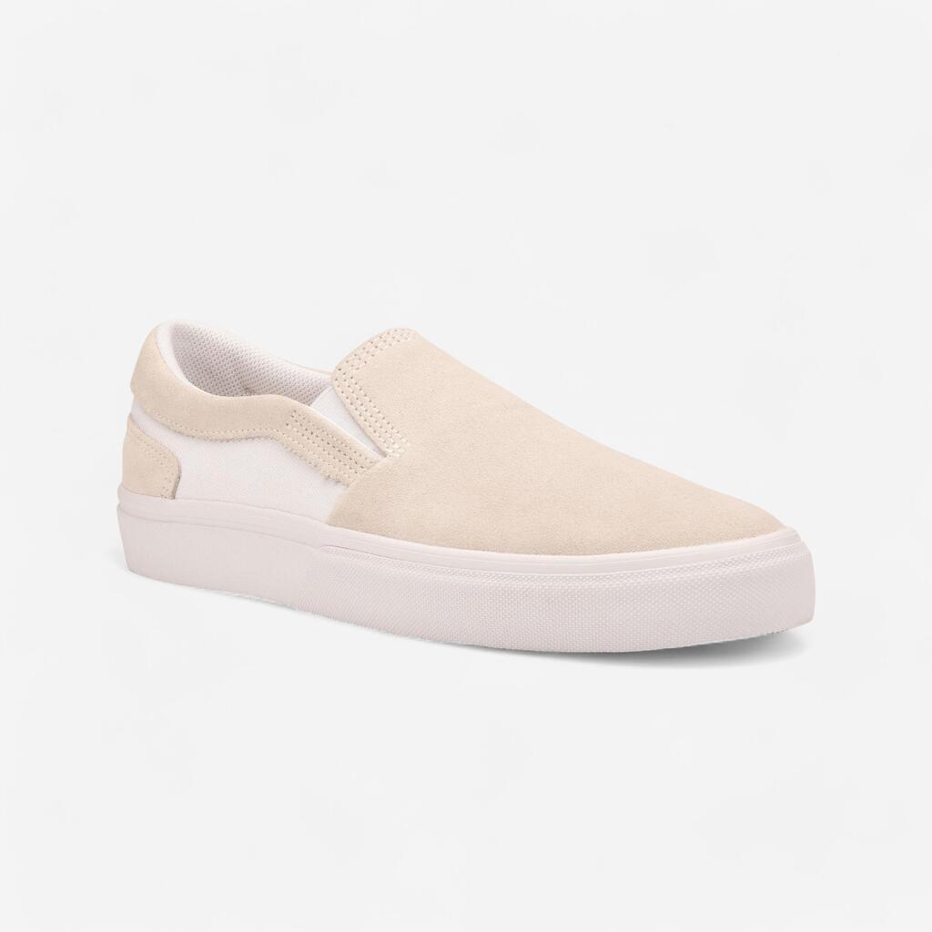 Chaussures basses de skateboard sans lacets adulte VULCA 500 slip-on blanche