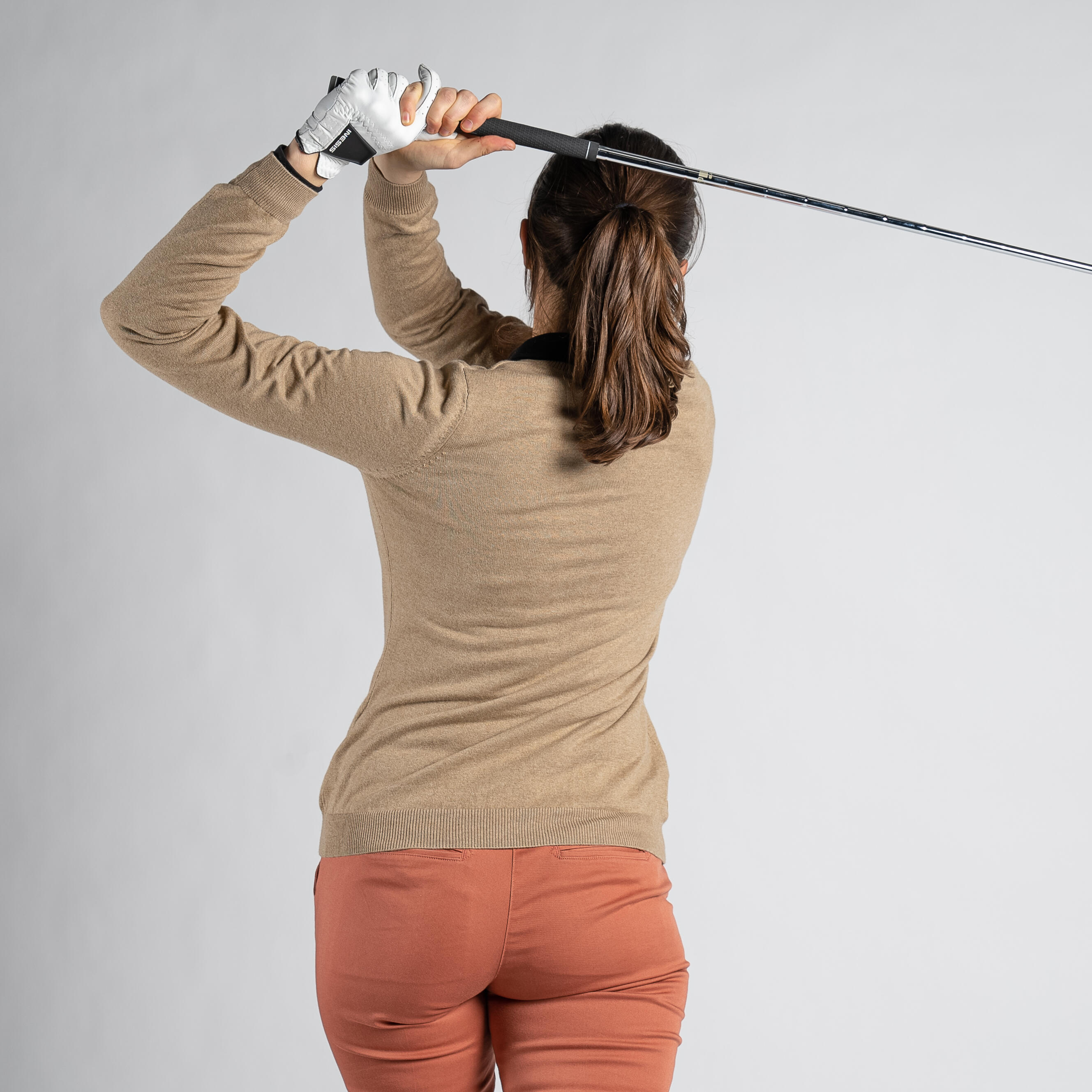 Camisola de Golf MW500 Mulher Gola V Bege 11/11