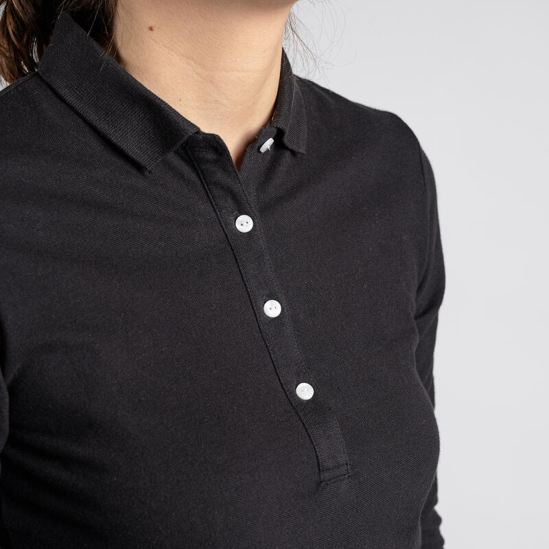 Damen Poloshirt langarm - MW500 schwarz