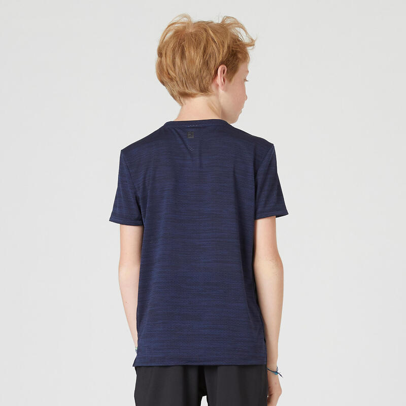 Camiseta gimnasia manga corta sintética transpirable Niños S500 azul marino